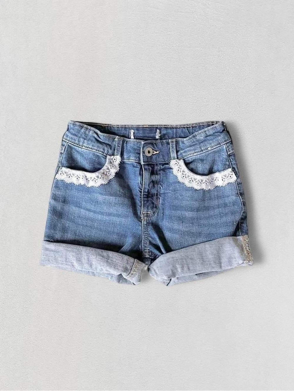 Abercrombie & Fitch Kids Reworked/Upcycled Lace Jean Shorts, Girls’ 9/10